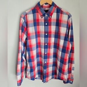 GAP Men's Casual Red and Blue Checkered Cotton Shirt